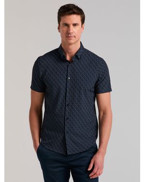 Perry Ellis Slim Fit Abstract Square Print Shirt - Blue