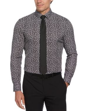 Perry Ellis Slim Fit Total Stretch Flower Print Dress Shirt - Gray