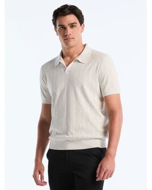 Perry Ellis Tech Mesh Stripe Polo Sweater - White