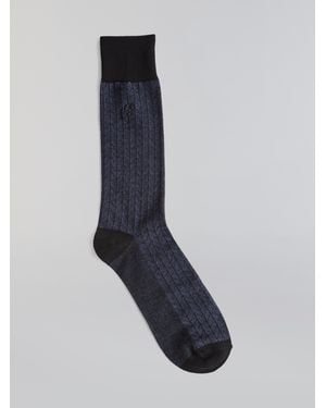 Perry Ellis Bamboo Herringbone Patterned Crew Socks - Blue