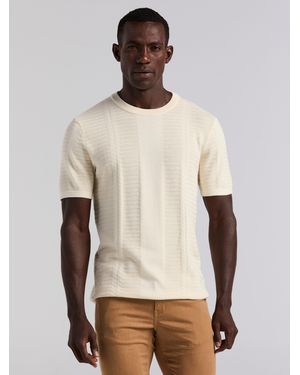Perry Ellis Textured Stripe Crew Neck Sweater T-Shirt - Natural