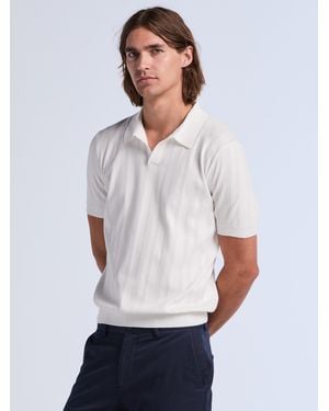 Perry Ellis Tech Mesh Stripe Polo Sweater - White