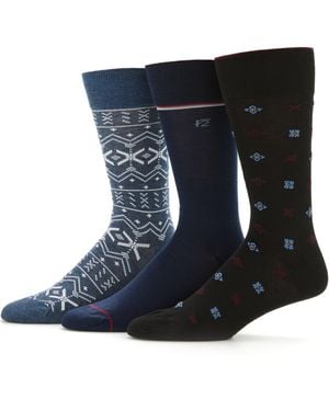 Perry Ellis 3-Pack Fair Isle And Neat Pattern Socks - Blue