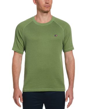 Perry Ellis Crew Neck Seersucker Knit Tee Pants Shirt - Green
