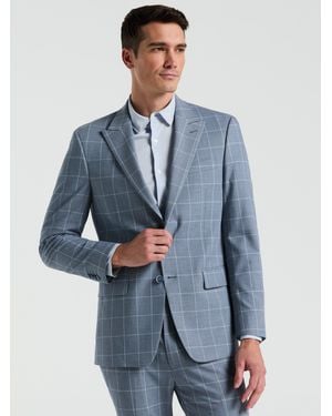 Perry Ellis Slim Fit Windowpane Pattern Suit Jacket - Blue