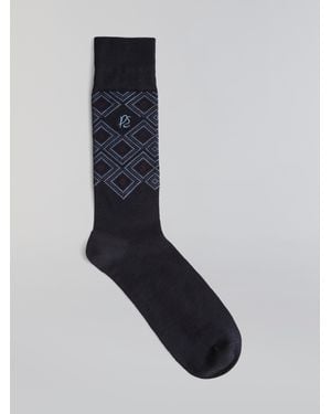 Perry Ellis Bamboo Geo Diamond Argyle Logo Socks - Black