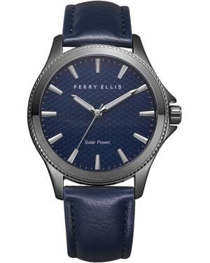 Perry Ellis Solar Powered Vegan Leather Watch - Blue