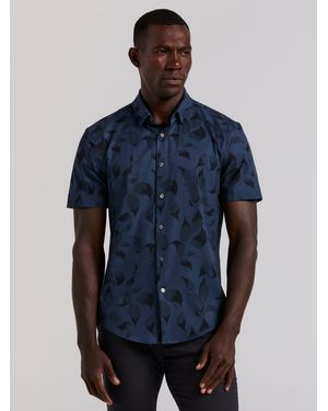 Perry Ellis Slim Fit Floral Print Shirt - Blue