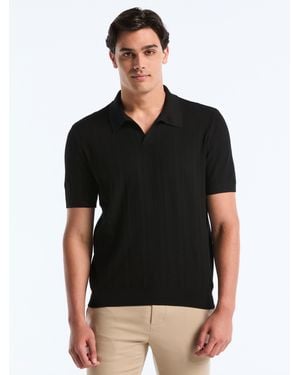 Perry Ellis Tech Mesh Stripe Polo Sweater - Black