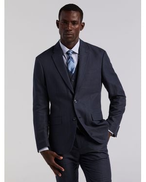 Perry Ellis Linen Blend Herringbone Suit Jacket - Blue