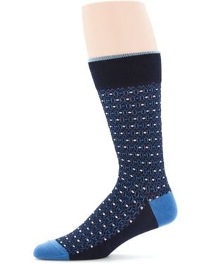 Perry Ellis 1-Pack Neat Allover Print Crew Socks - Blue