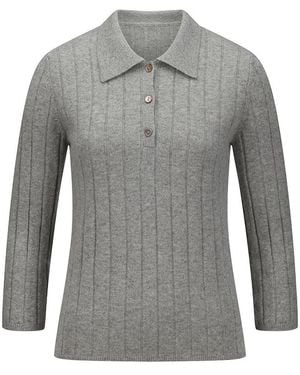 Fadenmeister Berlin Polo-Pullover 3/4-Arm - Grau