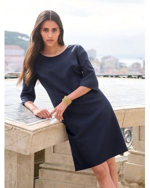 Peter Hahn Kleid Mit Rundhals-Ausschnitt, Gr. S - Blau