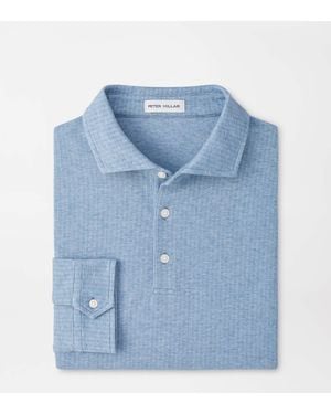 Peter Millar Herringbone Long-Sleeve Polo - Blue