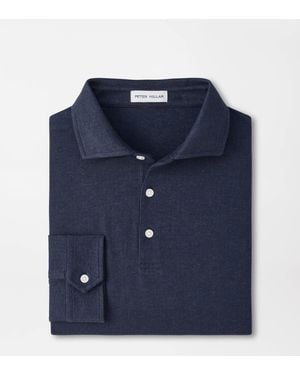 Peter Millar Herringbone Long-Sleeve Polo - Blue