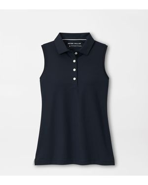 Peter Millar Banded Sport Mesh Sleeveless Button Polo - Blue