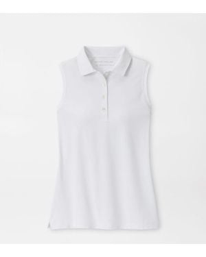 Peter Millar Banded Sport Mesh Sleeveless Button Polo - White