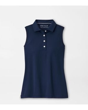 Peter Millar Banded Sport Mesh Sleeveless Button Polo - Blue