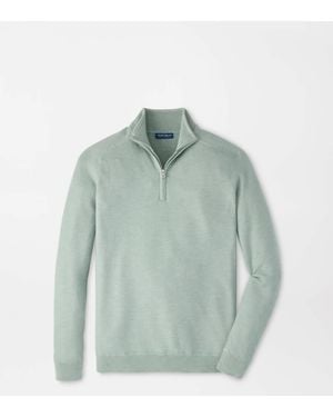 Peter Millar Voyager Cashmere-Silk Saddle Shoulder Quarter Zip - Green