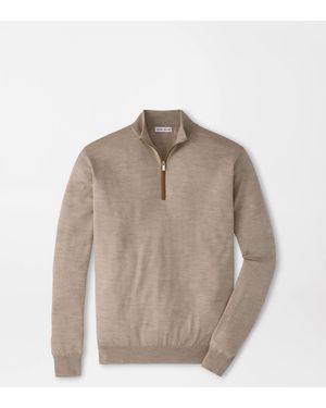 Peter Millar Autumn Crest Suede Trim Quarter-Zip - Natural