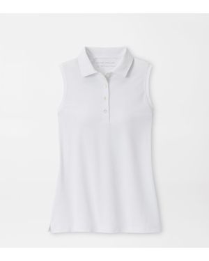 Peter Millar Banded Sport Mesh Sleeveless Button Polo - White