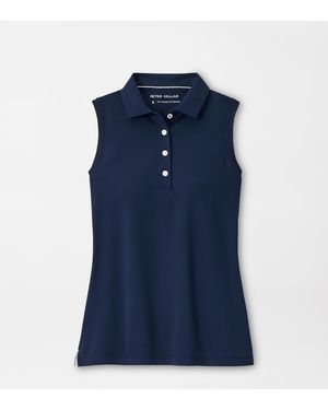 Peter Millar Banded Sport Mesh Sleeveless Button Polo - Blue