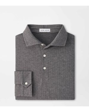 Peter Millar Herringbone Long-Sleeve Polo - Grey