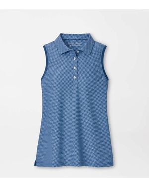 Peter Millar Palmetto Palms Banded Sport Mesh Sleeveless Button Polo - Blue