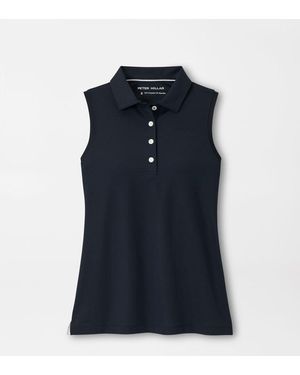 Peter Millar Banded Sport Mesh Sleeveless Button Polo - Blue