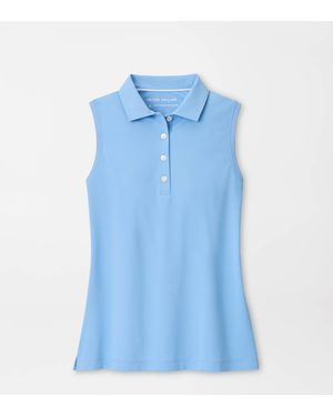 Peter Millar Banded Sport Mesh Sleeveless Button Polo - Blue