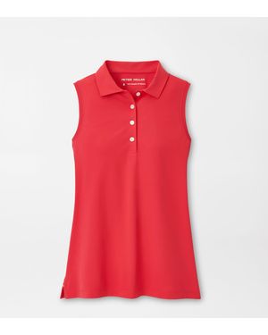 Peter Millar Banded Sport Mesh Sleeveless Button Polo - Red