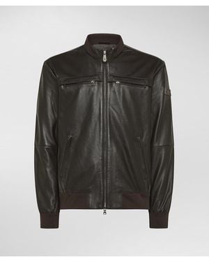 Peuterey Lederjacke mit Brusttaschen - Schwarz