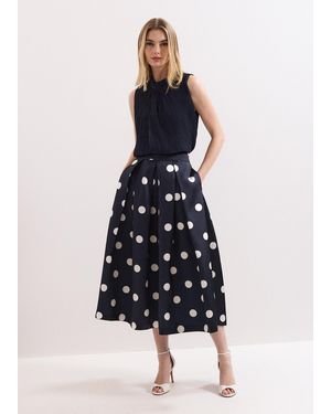 Phase Eight Celeste Spot Print Midi Skirt - White
