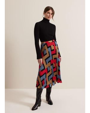 Phase Eight Petite Elmina Geo Pleated Midi Skirt - Red