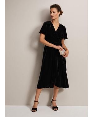 Phase Eight Julissa Velvet Ruffle Wrap Midi Dress - Black