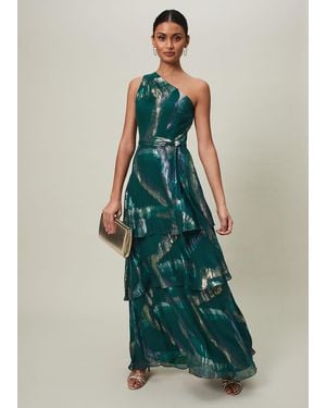 Phase Eight Sonia One Shoulder Silk Maxi Dress - Green