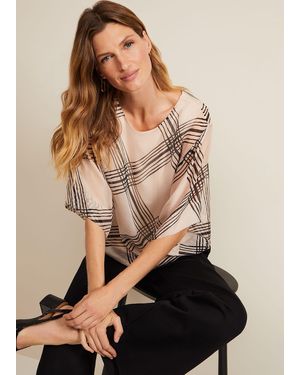 Phase Eight Aleena Check Silk Print Top - Natural