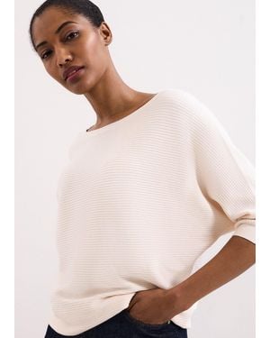 Phase Eight Giana Ribbed Longer Line Batwing Jumper - Natural