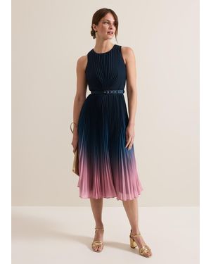 Phase Eight Petite Simara Ombre Pleat Midi Dress - Blue