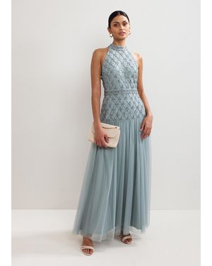 Phase Eight Nola Dropped Hem Sequin Maxi Dress - White