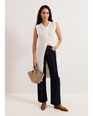 Phase Eight Polly Longline Crochet Cardigan - Natural