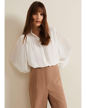 Phase Eight Tessie Pleat Sleeve Blouse - Natural