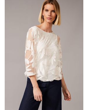 Phase Eight Reine Floral Bubble Hem Burnout Top - White