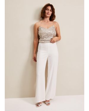 Phase Eight Beatriz Satin Wide Leg Bridal Trousers - Natural