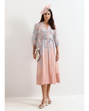 Phase Eight Alison Linen Blend Floral Midi Dress - Pink