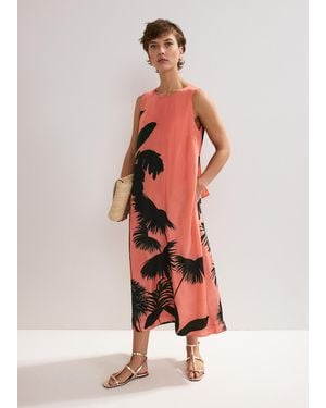 Phase Eight Leila Palm Viscose Midi Dress - Red