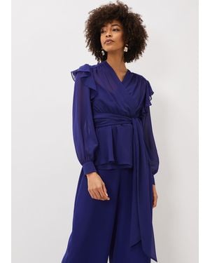 Phase Eight Avril Frill Wrap Co Ord Top - Blue