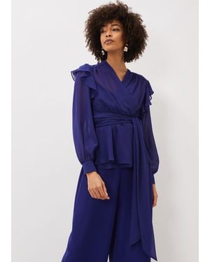 Phase Eight Avril Frill Wrap Co Ord Top - Blue