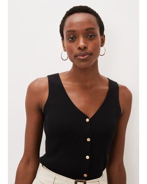 Phase Eight 's Celine Ribbed Button Vest Top - Black