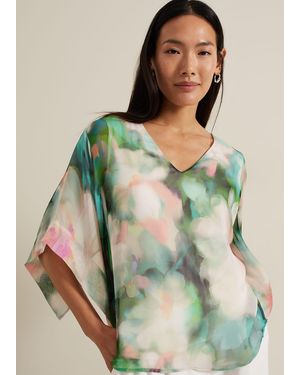 Phase Eight Ava Blurred Floral Silk Blouse - Green